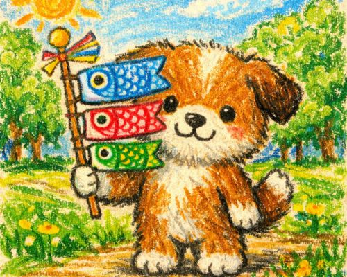 こいのぼり AI画像 ChatGPT 絵本風 クレヨン