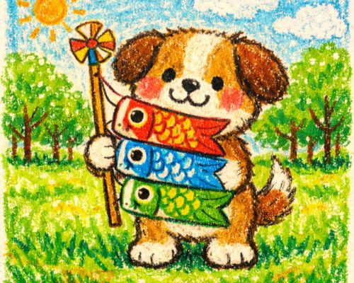 こいのぼり AI画像 ChatGPT 絵本風 クレヨン